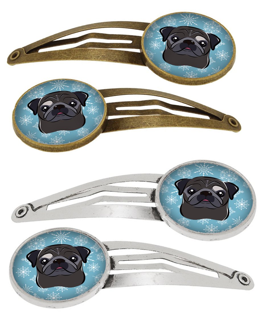 Snowflake Black Pug Set of 4 Barrettes Hair Clips BB1697HCS4 by Caroline&#39;s Treasures