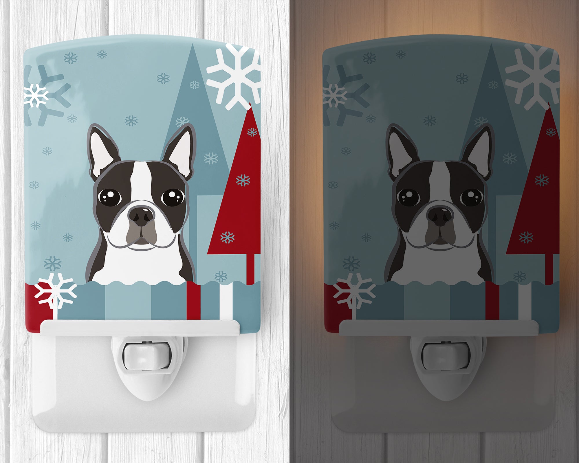 Winter Holiday Boston Terrier Ceramic Night Light BB1699CNL - the-store.com