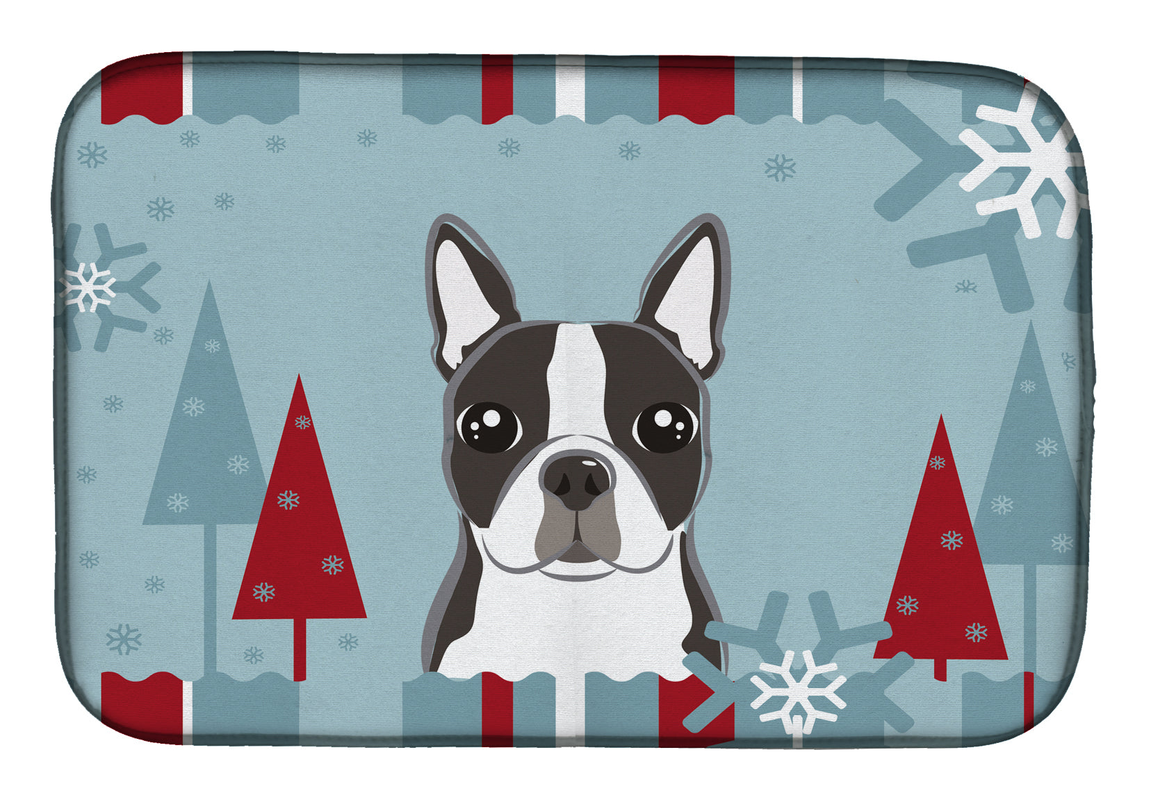 Winter Holiday Boston Terrier Dish Drying Mat BB1699DDM  the-store.com.