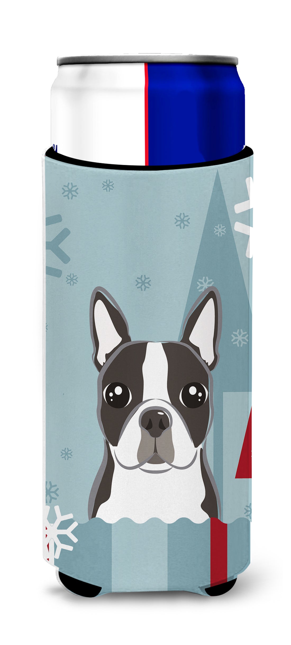 Winter Holiday Boston Terrier Ultra Beverage Insulators for slim cans BB1699MUK  the-store.com.