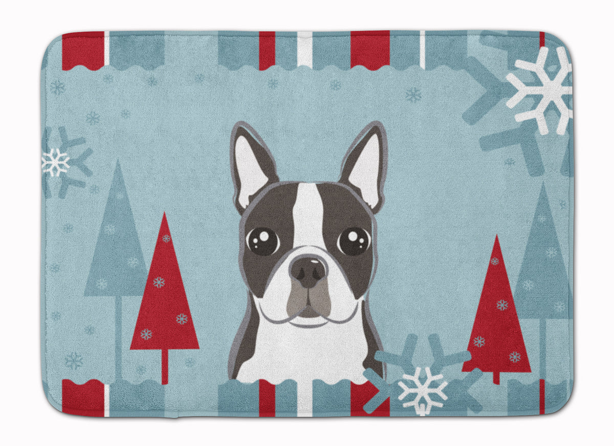 Winter Holiday Boston Terrier Machine Washable Memory Foam Mat BB1699RUG - the-store.com