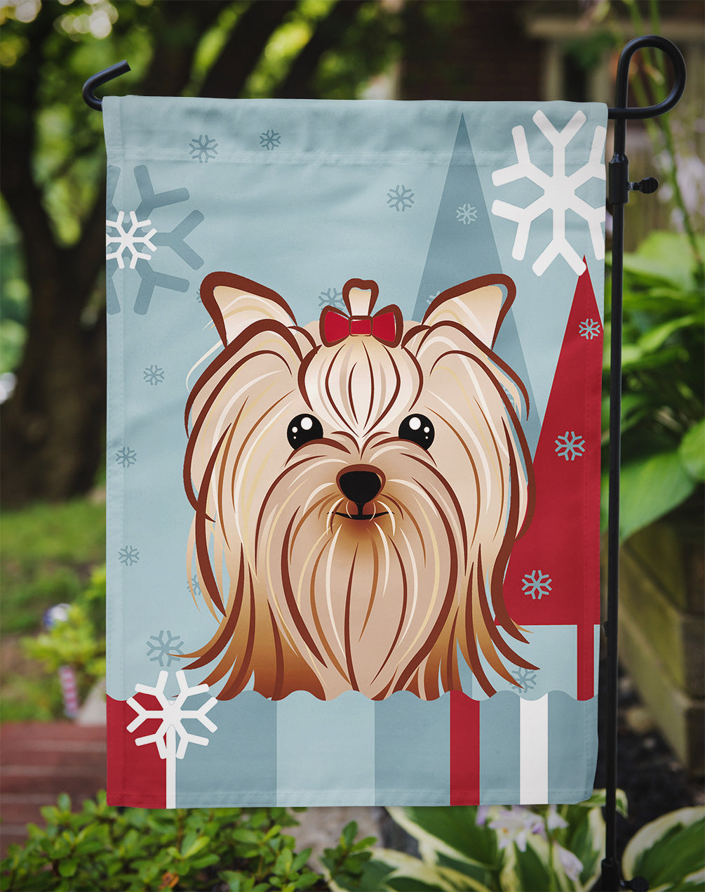 Winter Holiday Yorkie Yorkshire Terrier Flag Garden Size BB1700GF.