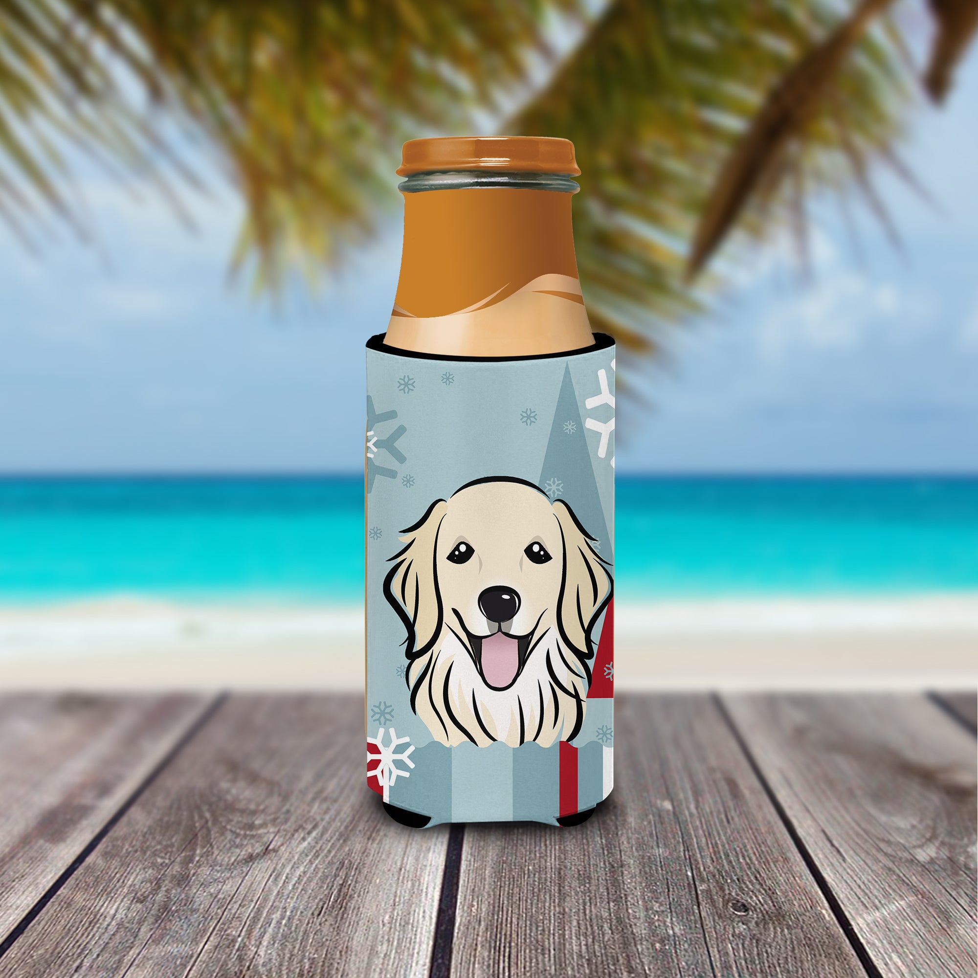 Winter Holiday Golden Retriever Ultra Beverage Insulators for slim cans BB1701MUK  the-store.com.