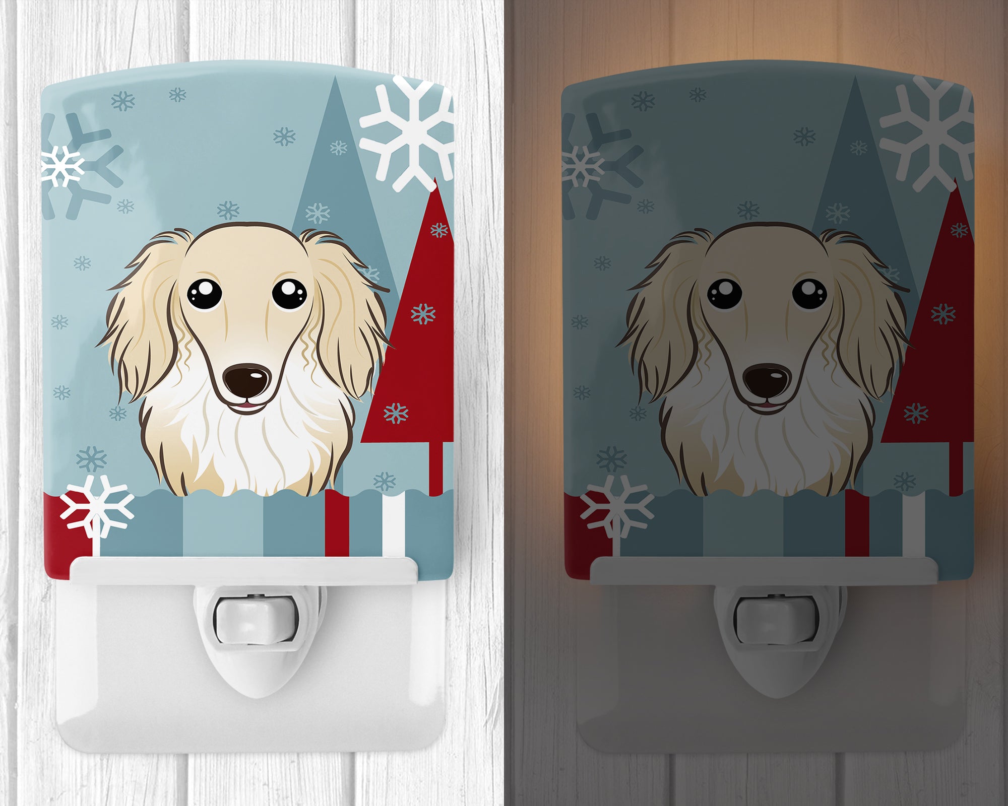 Winter Holiday Longhair Creme Dachshund Ceramic Night Light BB1708CNL - the-store.com