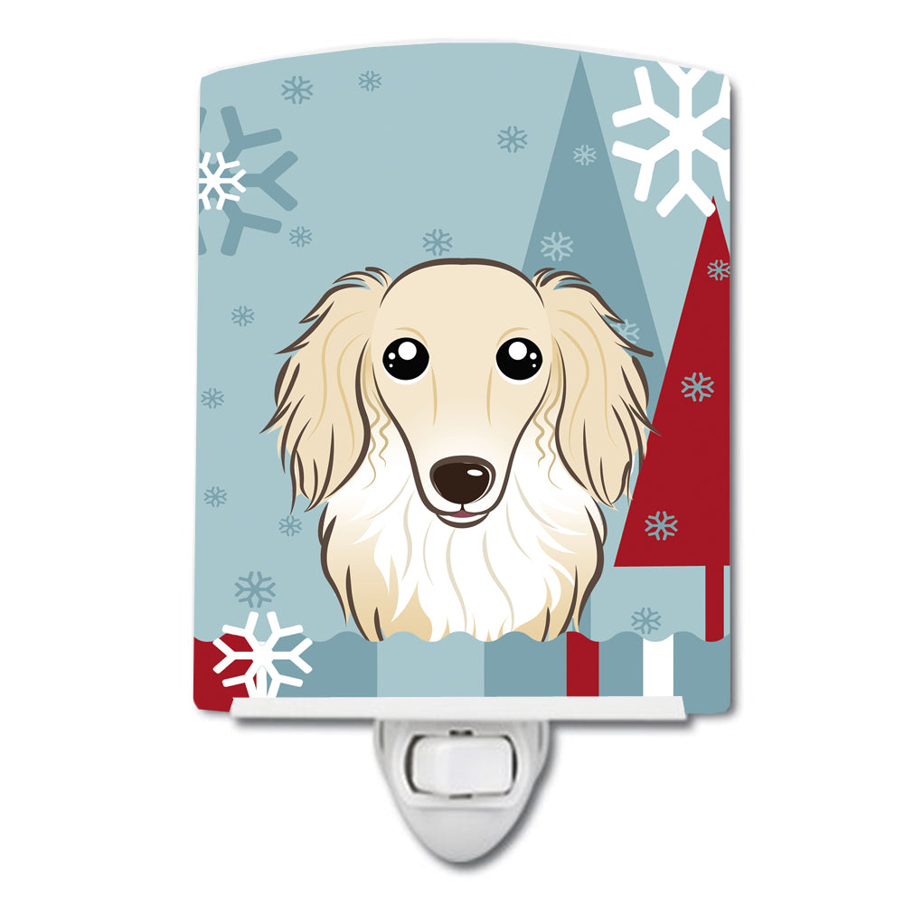 Winter Holiday Longhair Creme Dachshund Ceramic Night Light BB1708CNL - the-store.com