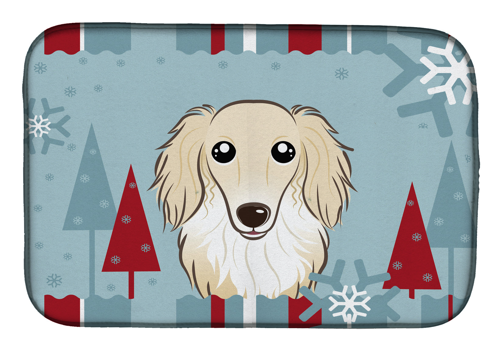 Winter Holiday Longhair Creme Dachshund Dish Drying Mat BB1708DDM  the-store.com.