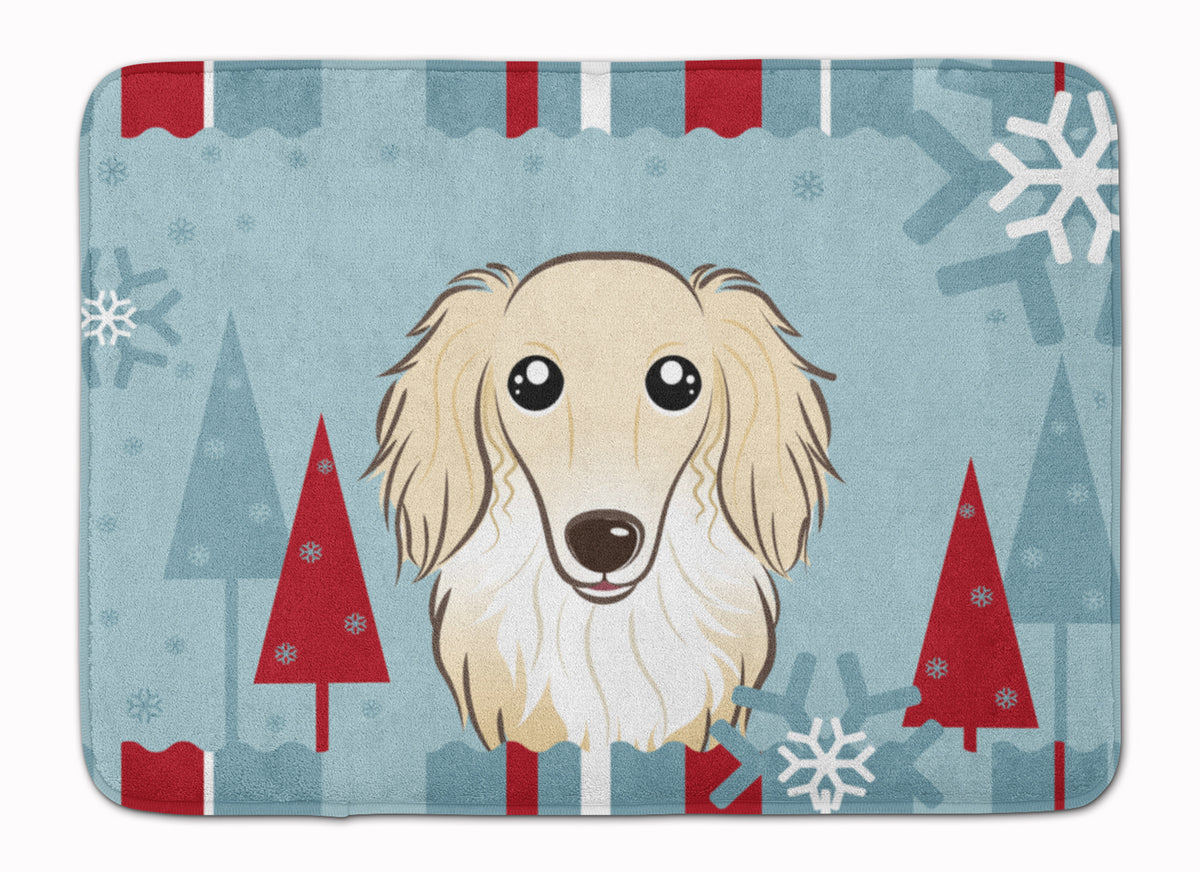 Winter Holiday Longhair Creme Dachshund Machine Washable Memory Foam Mat BB1708RUG - the-store.com