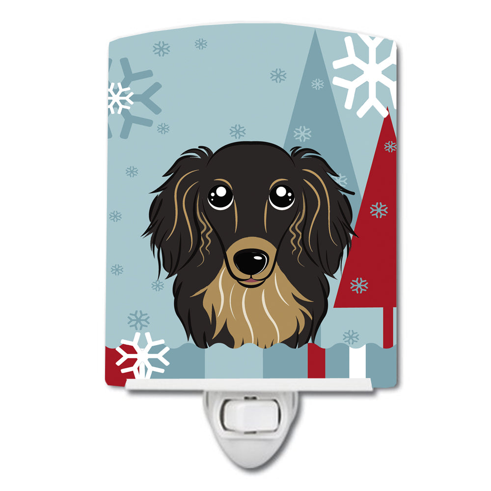 Winter Holiday Longhair Black and Tan Dachshund Ceramic Night Light BB1709CNL - the-store.com