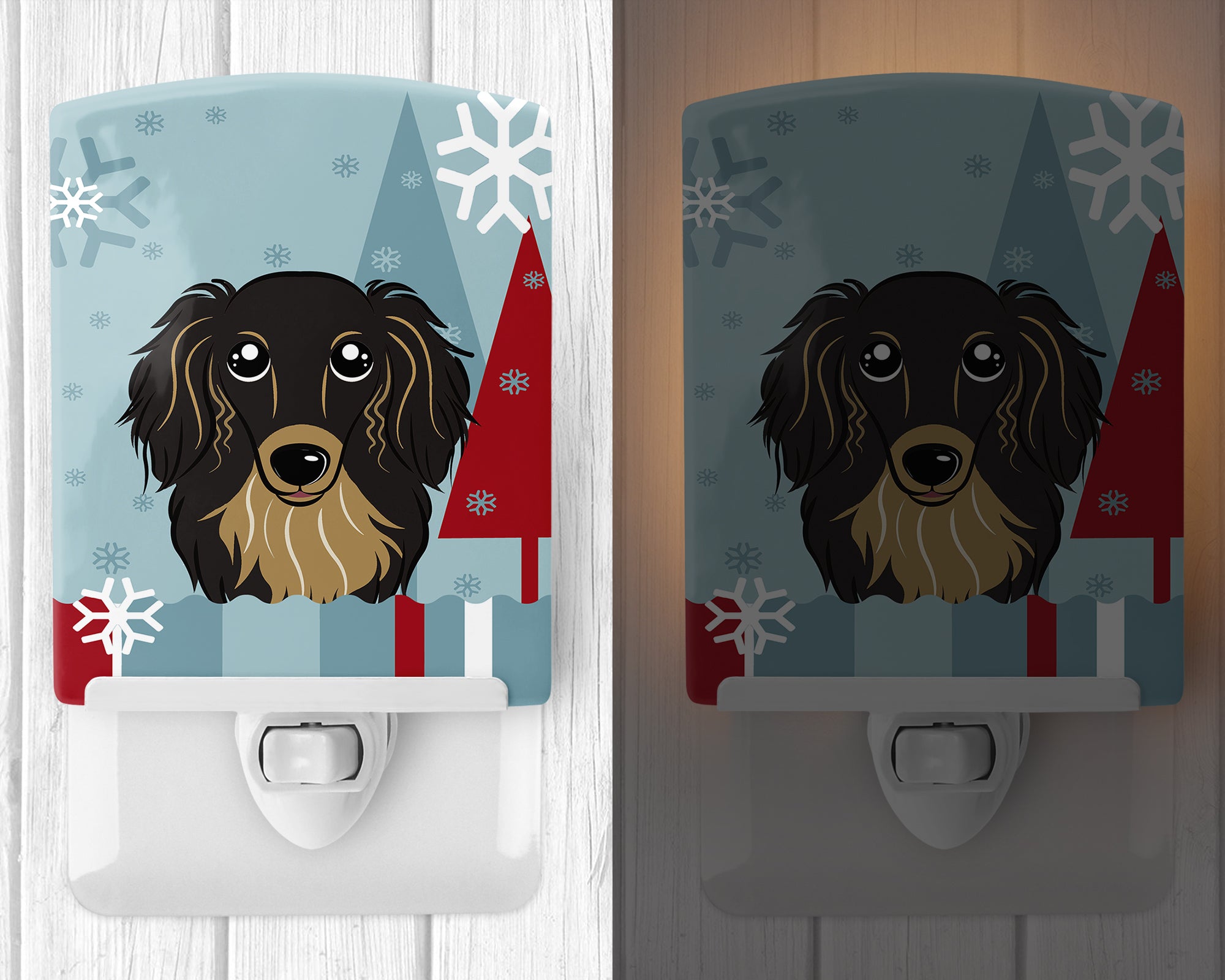 Winter Holiday Longhair Black and Tan Dachshund Ceramic Night Light BB1709CNL - the-store.com