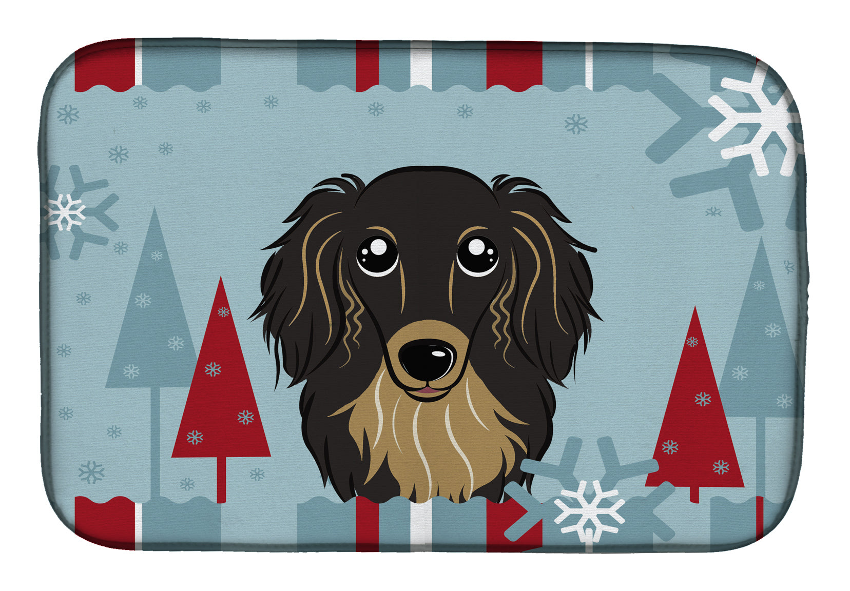 Winter Holiday Longhair Black and Tan Dachshund Dish Drying Mat BB1709DDM  the-store.com.