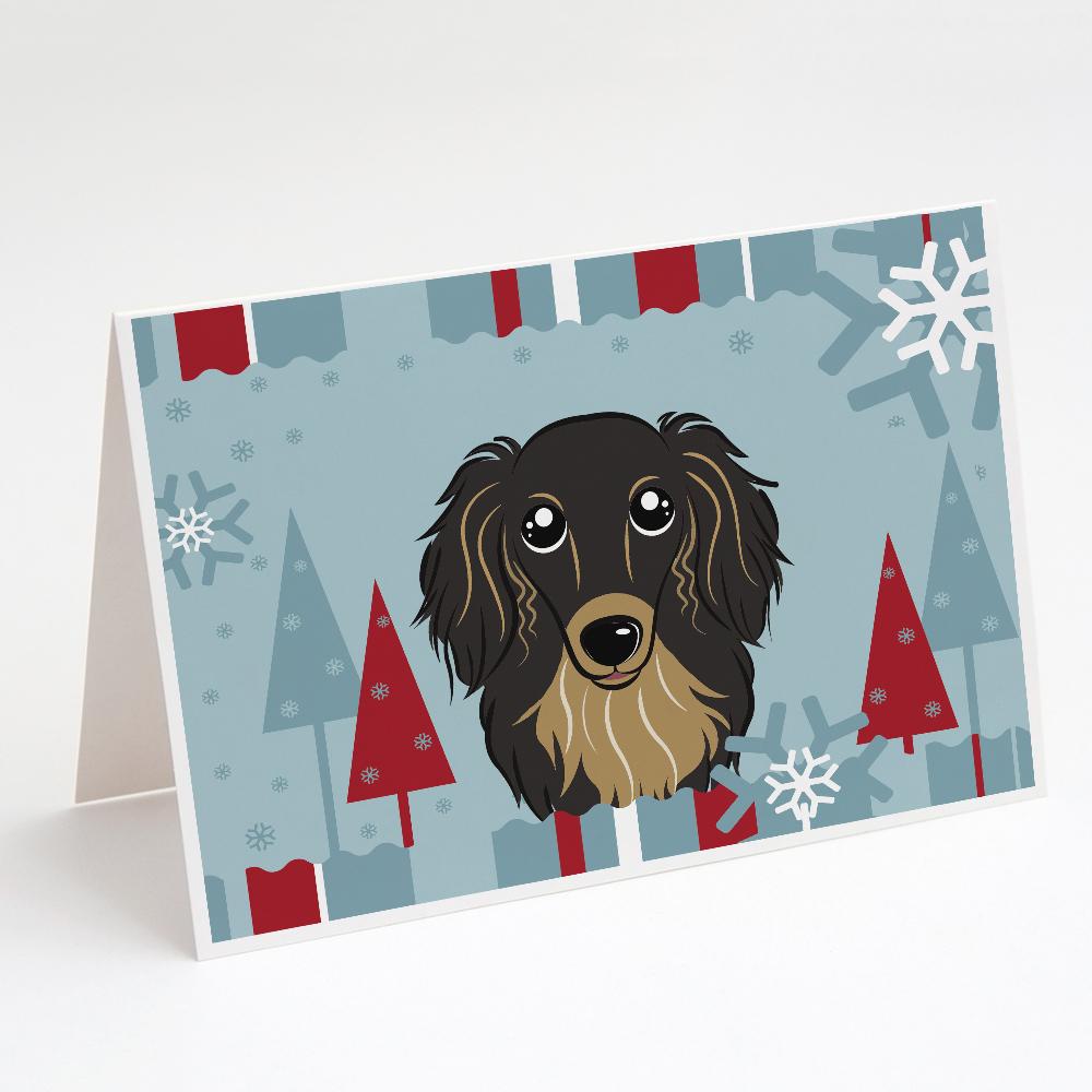 Buy this Winter Holiday Longhair Black and Tan Dachshund Greeting Cards and Envelopes Pack of 8