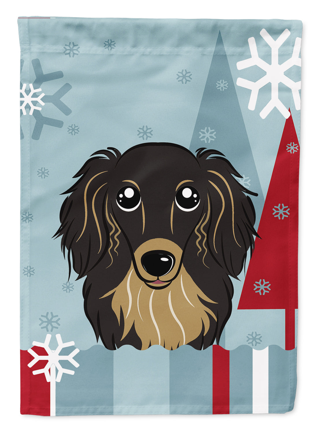 Winter Holiday Longhair Black and Tan Dachshund Flag Garden Size BB1709GF.