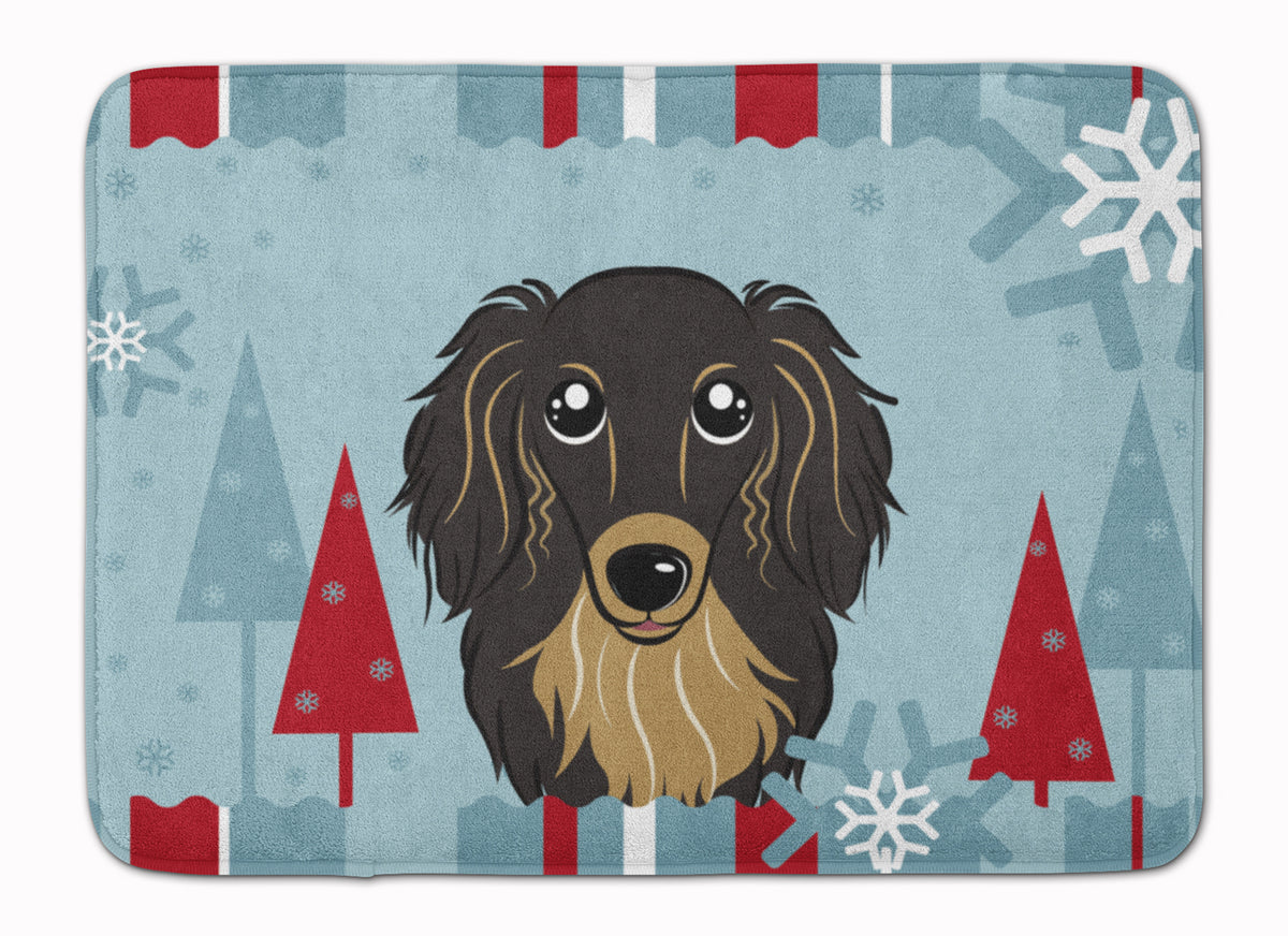 Winter Holiday Longhair Black and Tan Dachshund Machine Washable Memory Foam Mat BB1709RUG - the-store.com