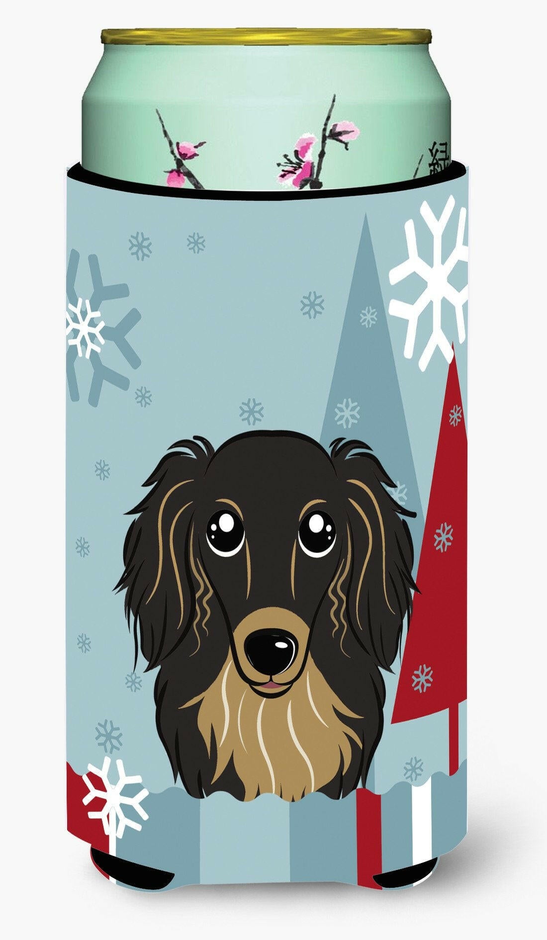 Winter Holiday Longhair Black and Tan Dachshund Tall Boy Beverage Insulator Hugger BB1709TBC by Caroline's Treasures