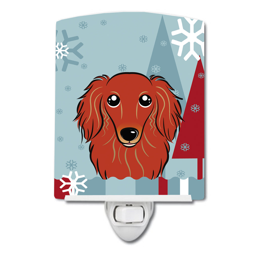 Winter Holiday Longhair Red Dachshund Ceramic Night Light BB1710CNL - the-store.com