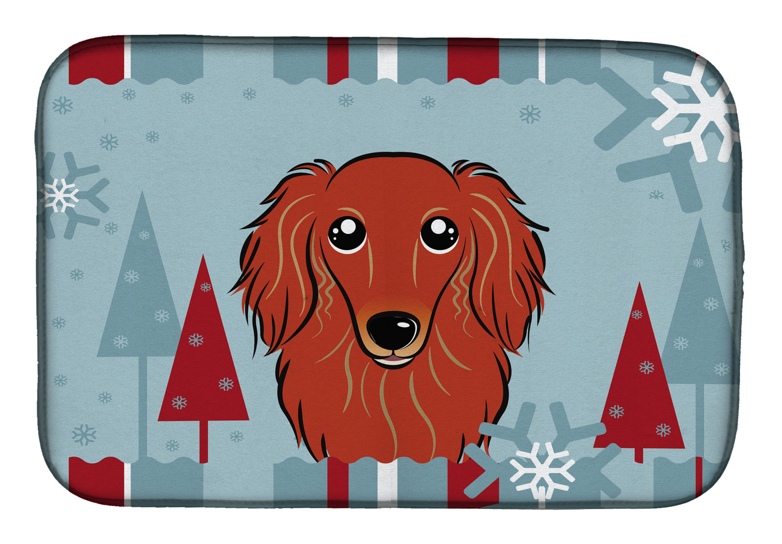 Winter Holiday Longhair Red Dachshund Dish Drying Mat BB1710DDM  the-store.com.