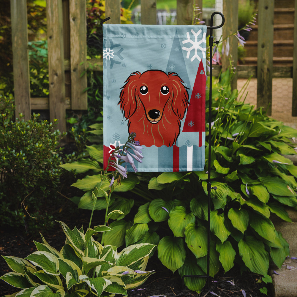 Winter Holiday Longhair Red Dachshund Flag Garden Size BB1710GF.