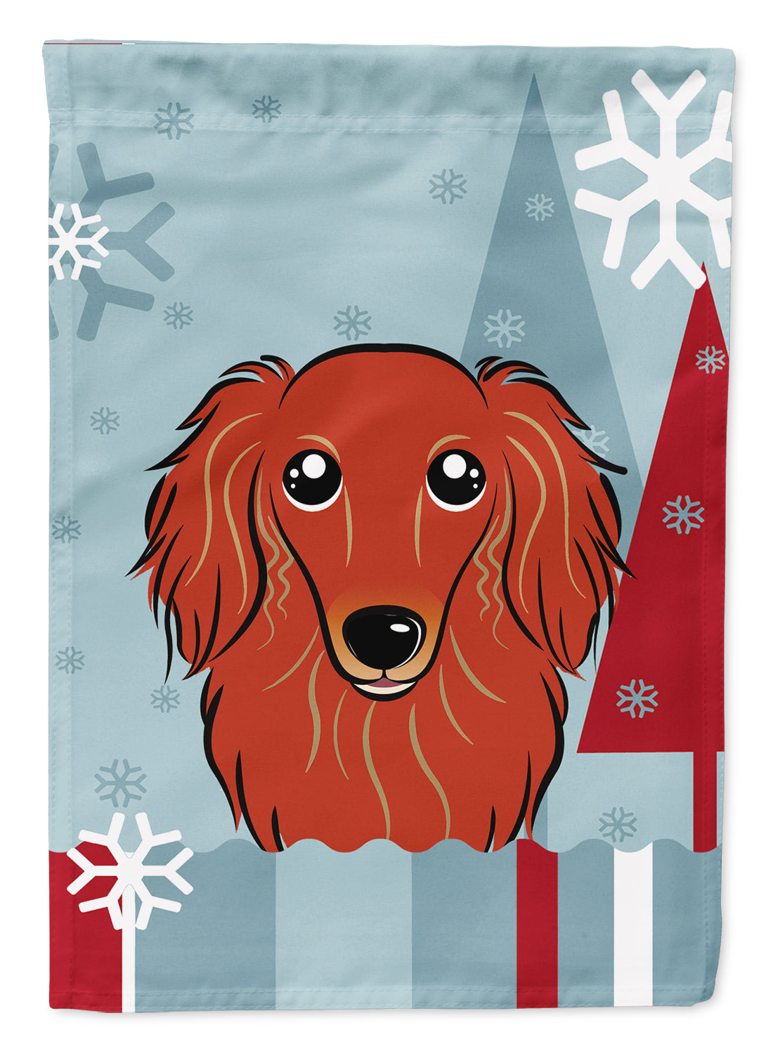 Winter Holiday Longhair Red Dachshund Flag Garden Size BB1710GF.