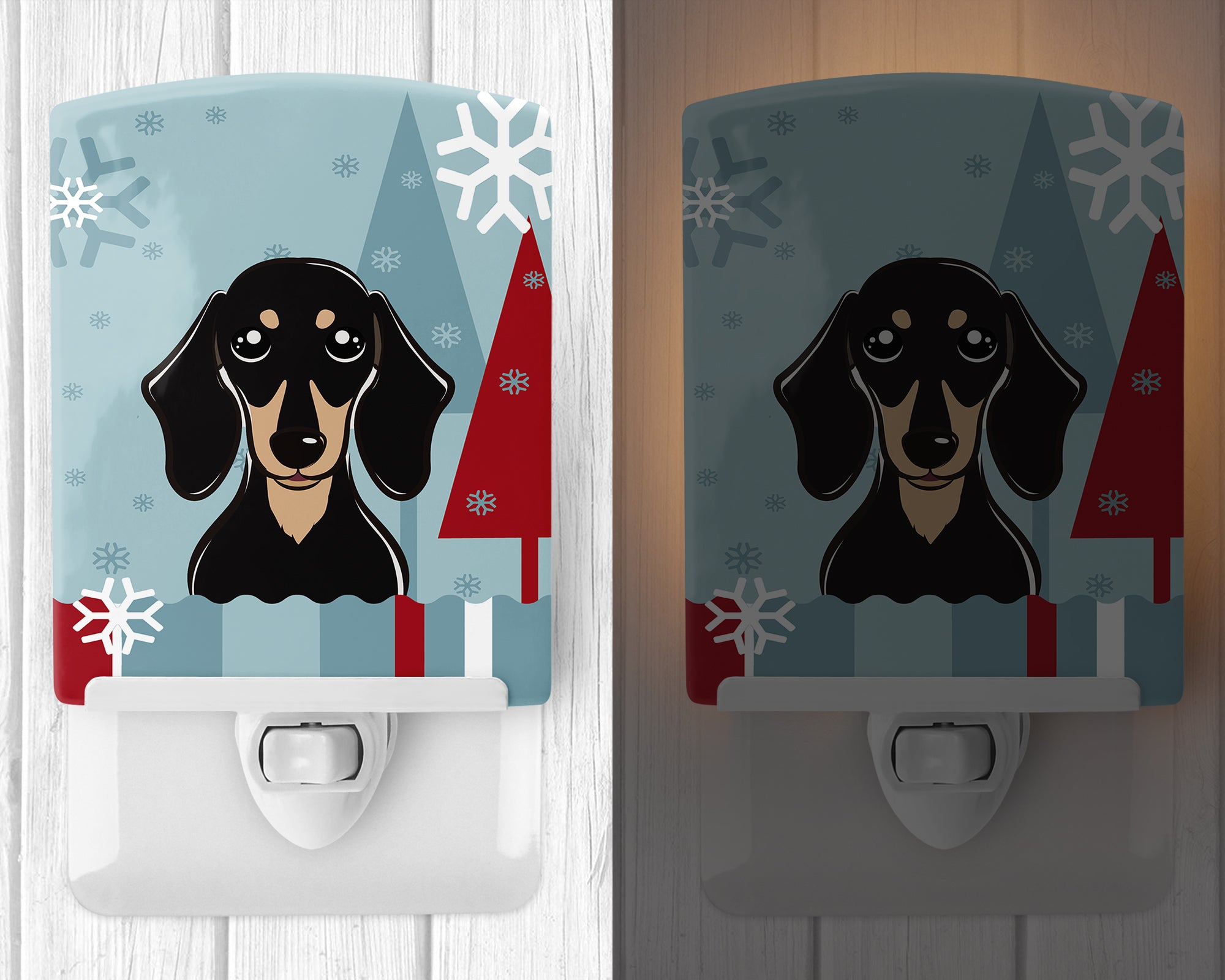 Winter Holiday Smooth Black and Tan Dachshund Ceramic Night Light BB1711CNL - the-store.com