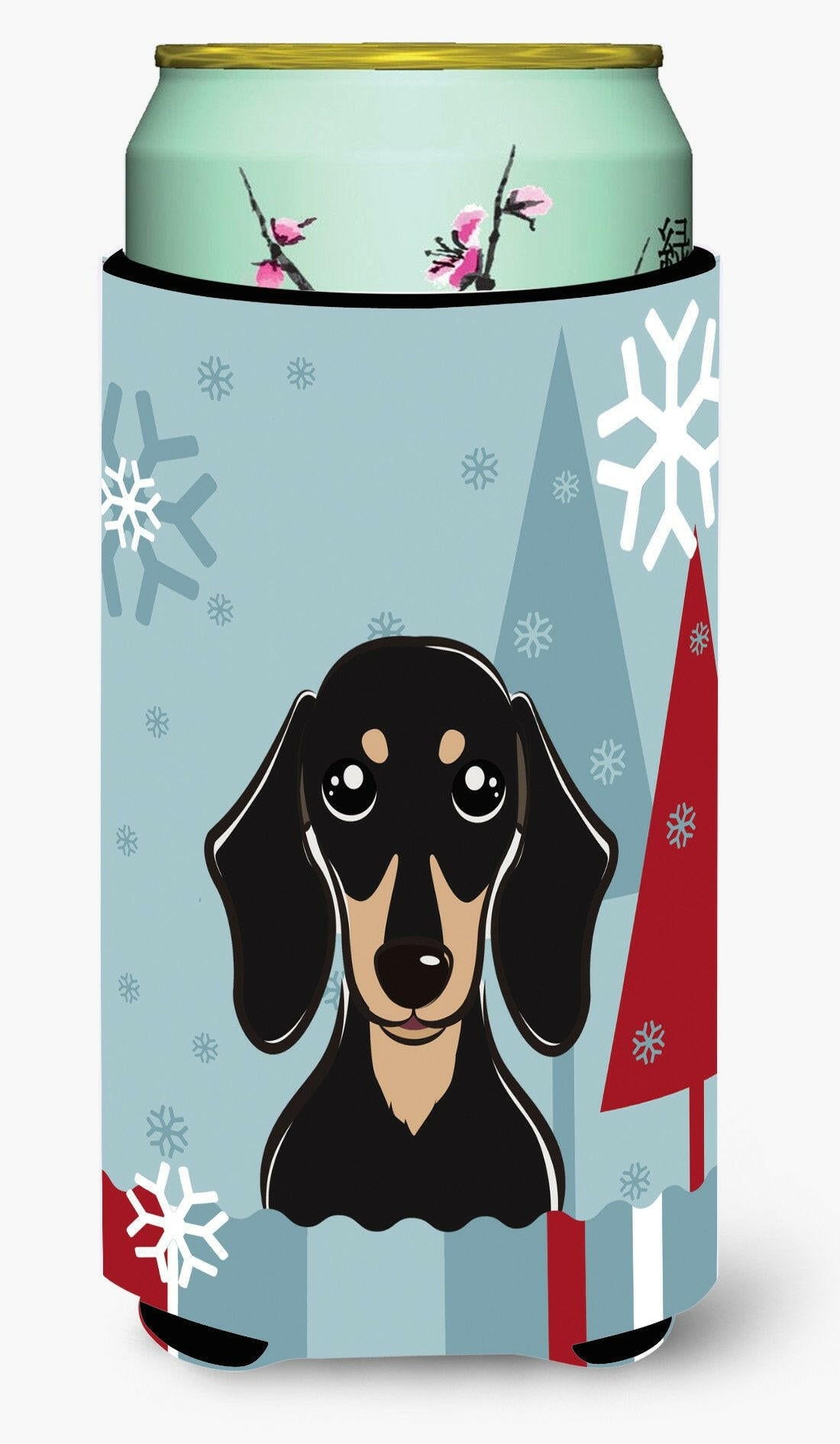 Winter Holiday Smooth Black and Tan Dachshund Tall Boy Beverage Insulator Hugger BB1711TBC by Caroline's Treasures