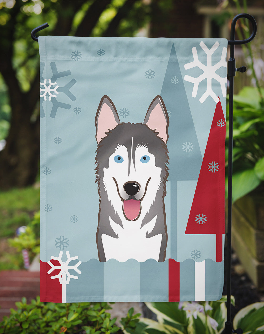 Winter Holiday Alaskan Malamute Flag Garden Size BB1714GF.