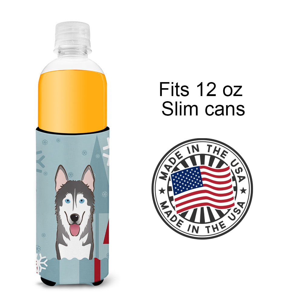 Winter Holiday Alaskan Malamute Ultra Beverage Insulators for slim cans BB1714MUK  the-store.com.