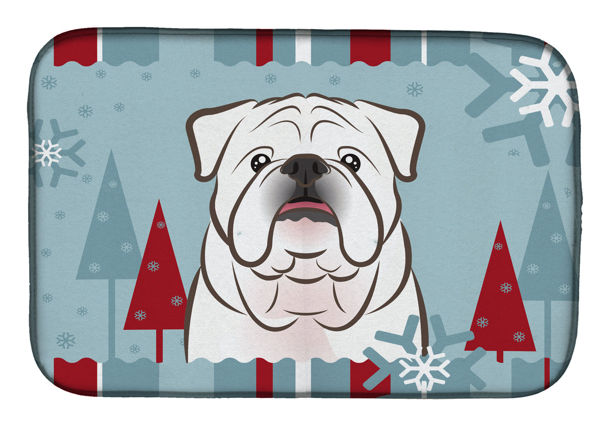 Winter Holiday White English Bulldog  Dish Drying Mat BB1716DDM  the-store.com.