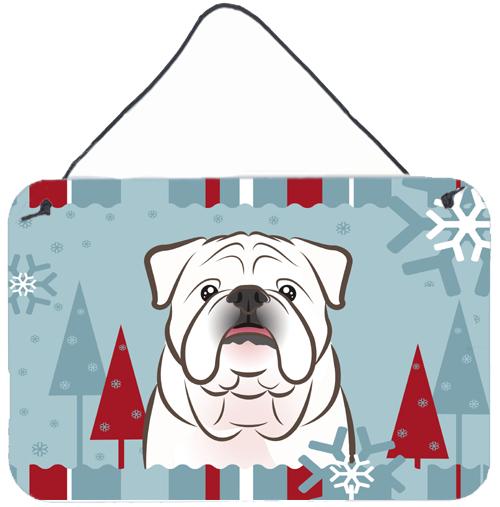 Winter Holiday White English Bulldog Wall or Door Hanging Prints BB1716DS812 by Caroline's Treasures