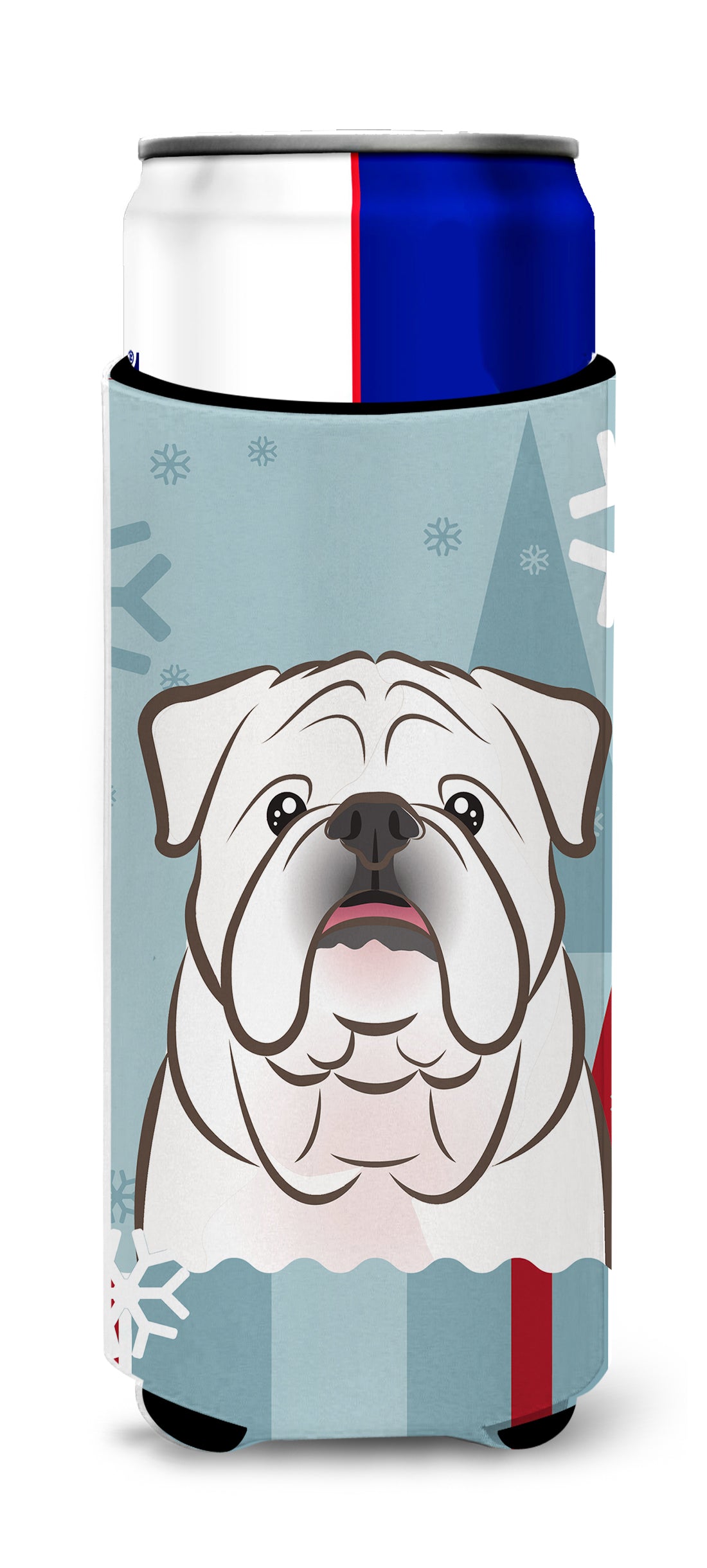 Winter Holiday White English Bulldog  Ultra Beverage Insulators for slim cans BB1716MUK  the-store.com.