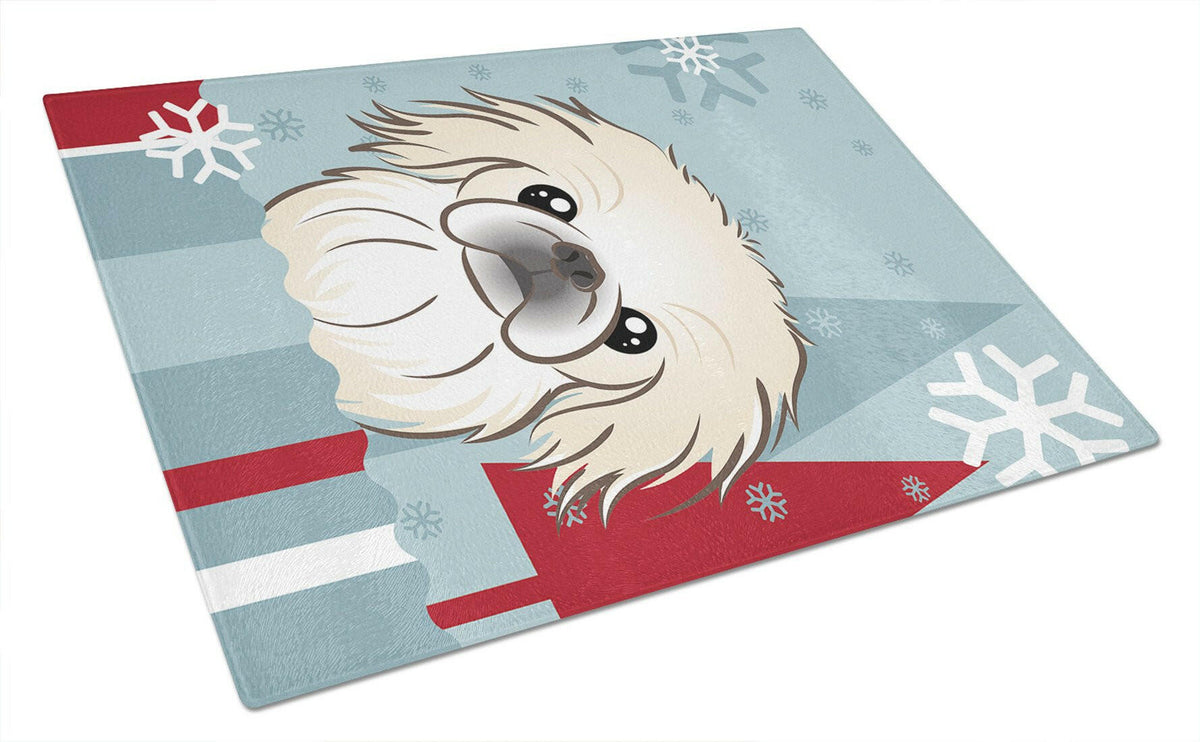 Winter Holiday Pekingese Glass Cutting Board Large BB1717LCB by Caroline&#39;s Treasures