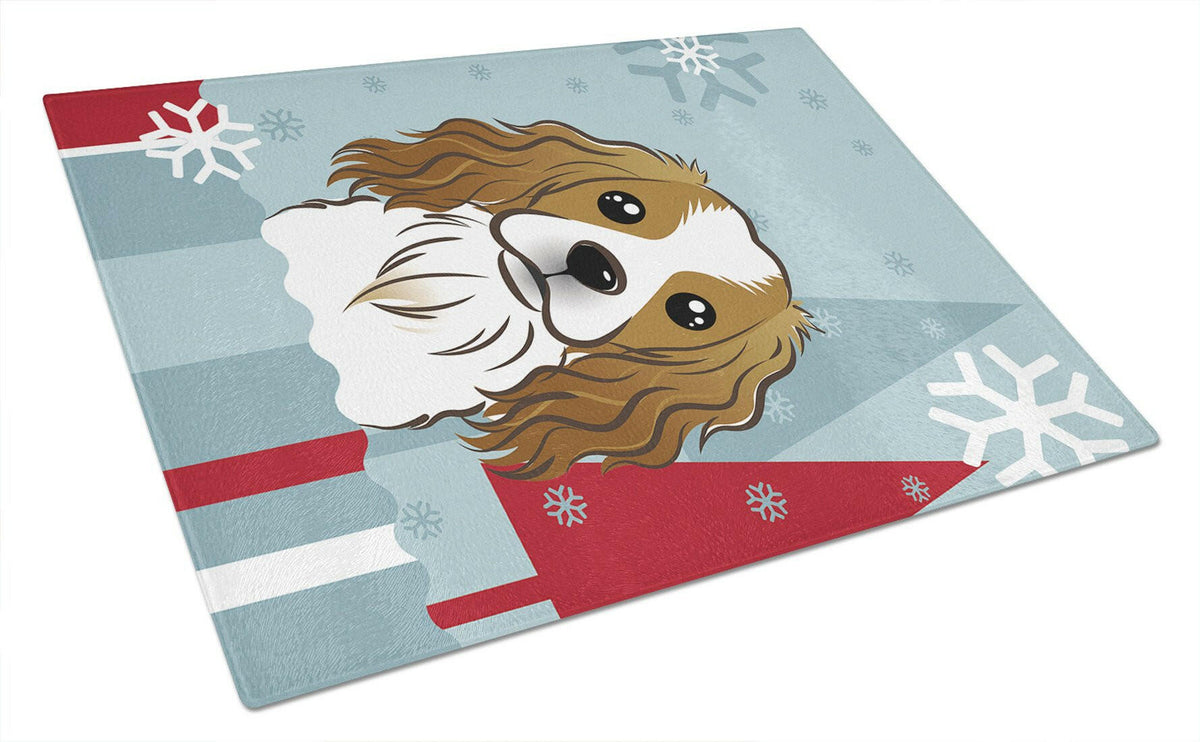 Winter Holiday Cavalier Spaniel Glass Cutting Board Large BB1720LCB by Caroline&#39;s Treasures