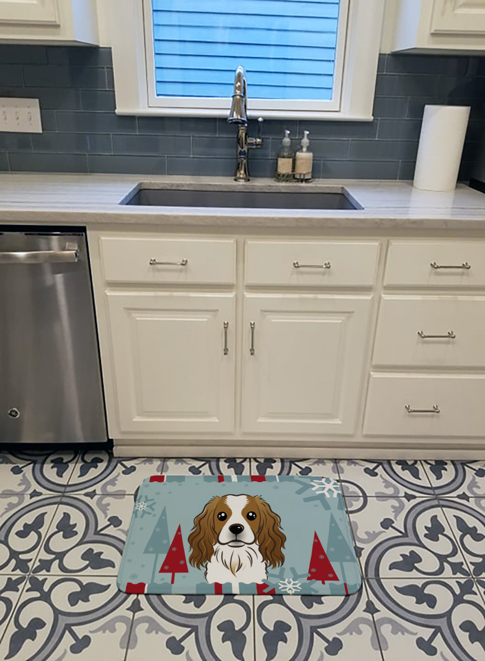 Winter Holiday Cavalier Spaniel Machine Washable Memory Foam Mat BB1720RUG - the-store.com