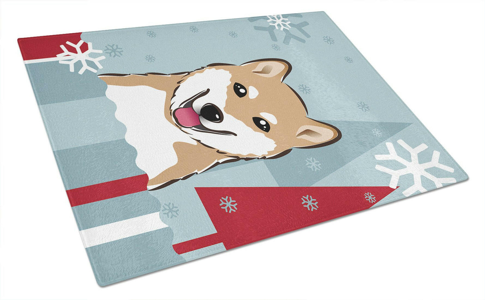 Winter Holiday Shiba Inu Glass Cutting Board Large BB1721LCB by Caroline's Treasures