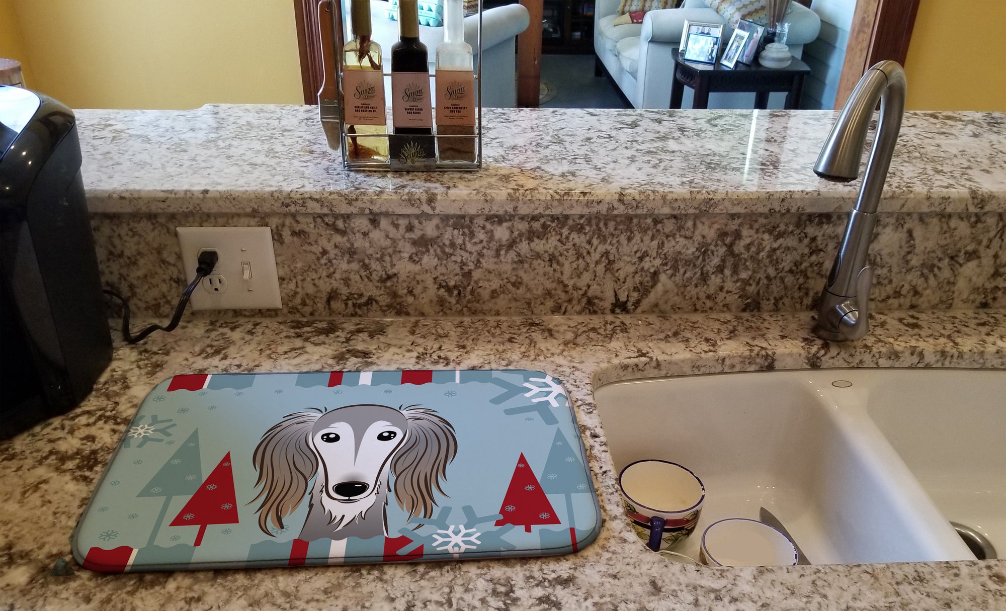 Winter Holiday Saluki Dish Drying Mat BB1725DDM  the-store.com.