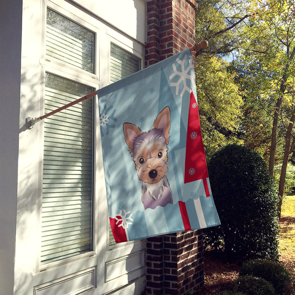 Winter Holiday Yorkie Puppy Flag Canvas House Size BB1728CHF  the-store.com.