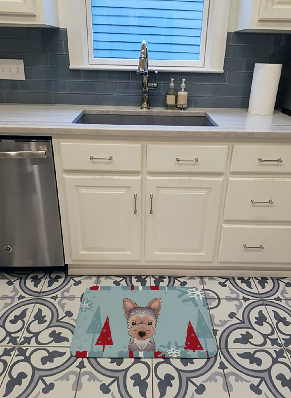 Winter Holiday Yorkie Puppy Machine Washable Memory Foam Mat BB1728RUG - the-store.com