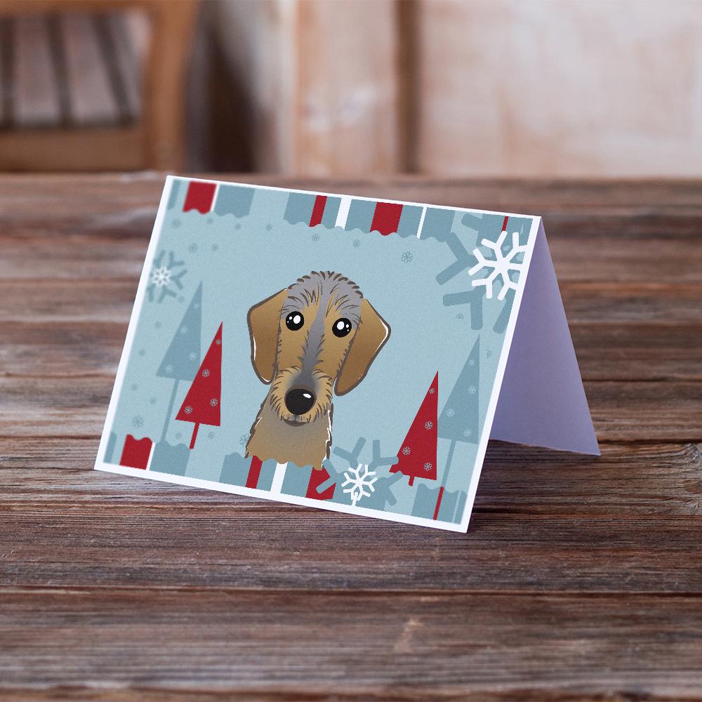 Winter Holiday Wirehaired Dachshund Greeting Cards and Envelopes Pack of 8 - the-store.com