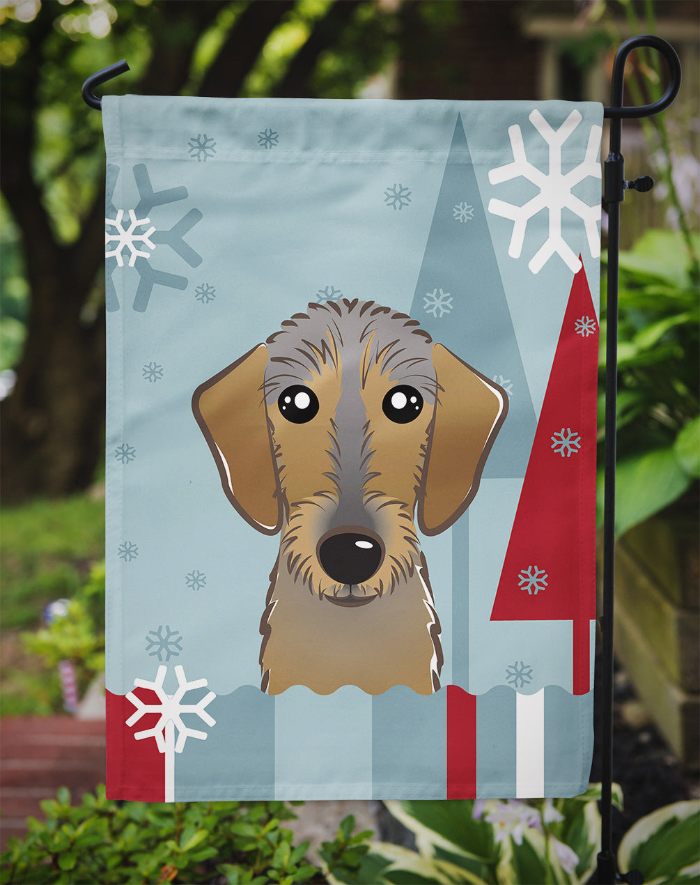 Winter Holiday Wirehaired Dachshund Flag Garden Size BB1729GF.