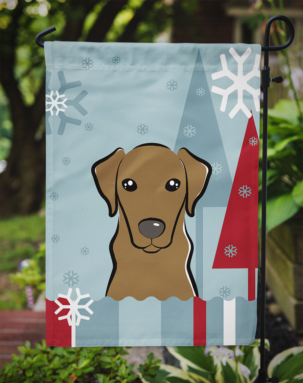 Winter Holiday Chocolate Labrador Flag Garden Size BB1730GF.