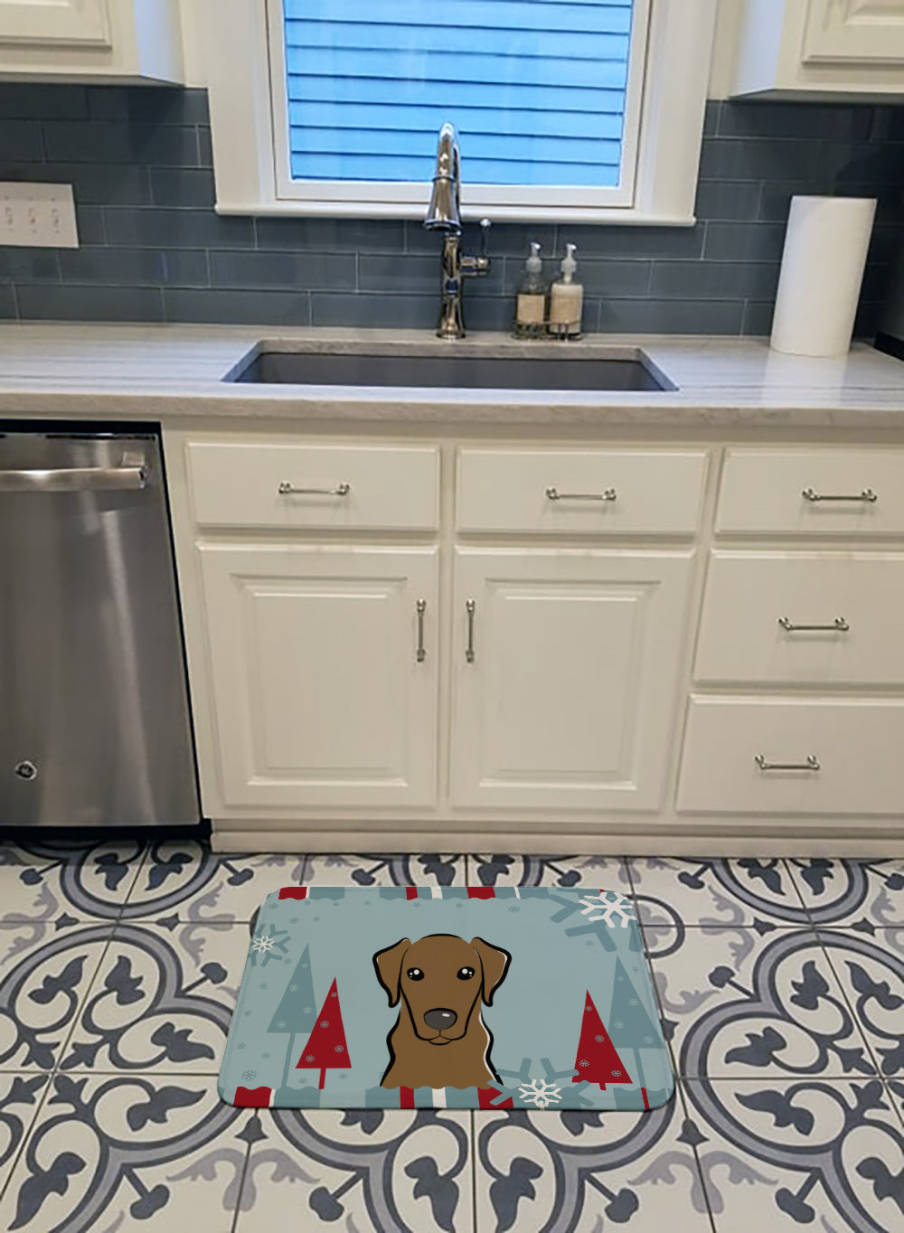 Winter Holiday Chocolate Labrador Machine Washable Memory Foam Mat BB1730RUG - the-store.com