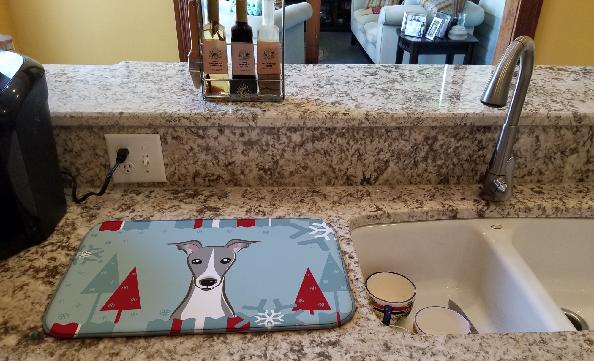 Winter Holiday Italian Greyhound Dish Drying Mat BB1732DDM  the-store.com.