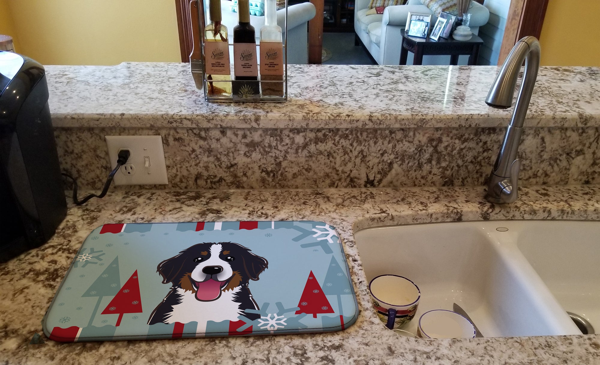 Winter Holiday Bernese Mountain Dog Dish Drying Mat BB1733DDM  the-store.com.