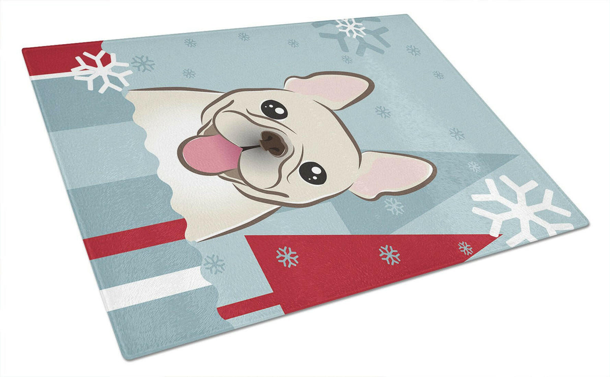 Winter Holiday French Bulldog Glass Cutting Board Large BB1734LCB by Caroline&#39;s Treasures