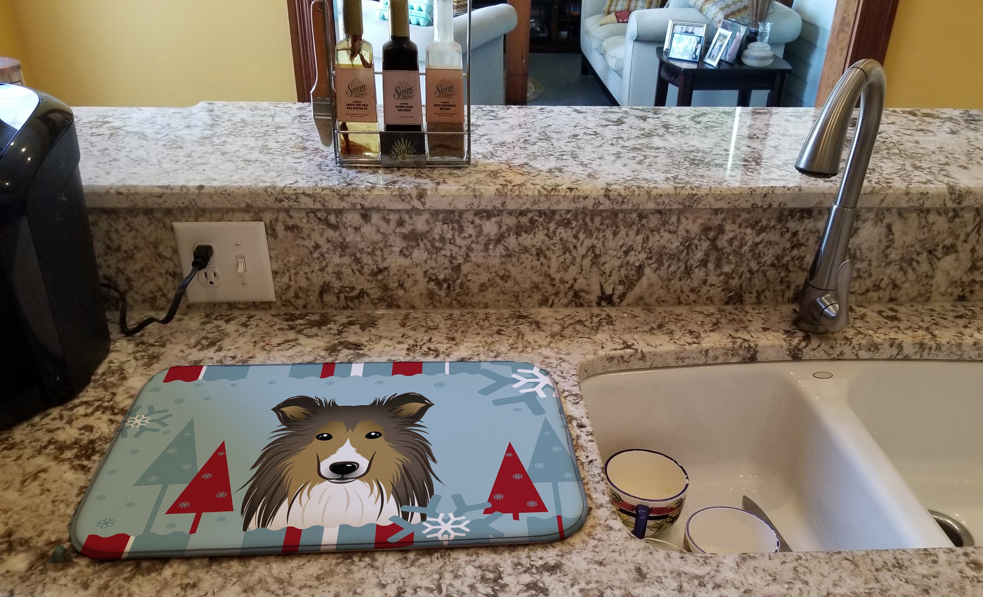 Winter Holiday Sheltie Dish Drying Mat BB1738DDM  the-store.com.