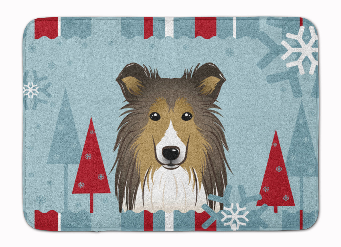 Winter Holiday Sheltie Machine Washable Memory Foam Mat BB1738RUG - the-store.com