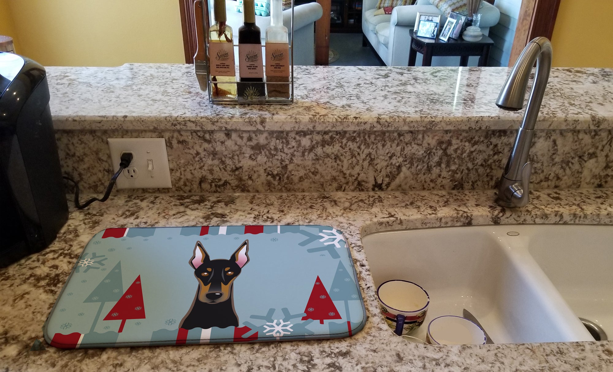 Winter Holiday Doberman Dish Drying Mat BB1741DDM  the-store.com.