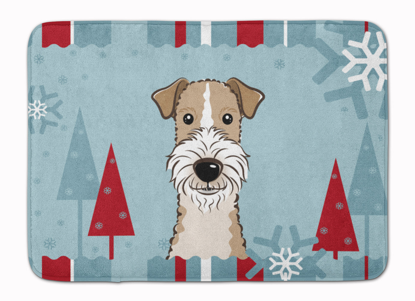 Winter Holiday Wire Haired Fox Terrier Machine Washable Memory Foam Mat BB1743RUG - the-store.com