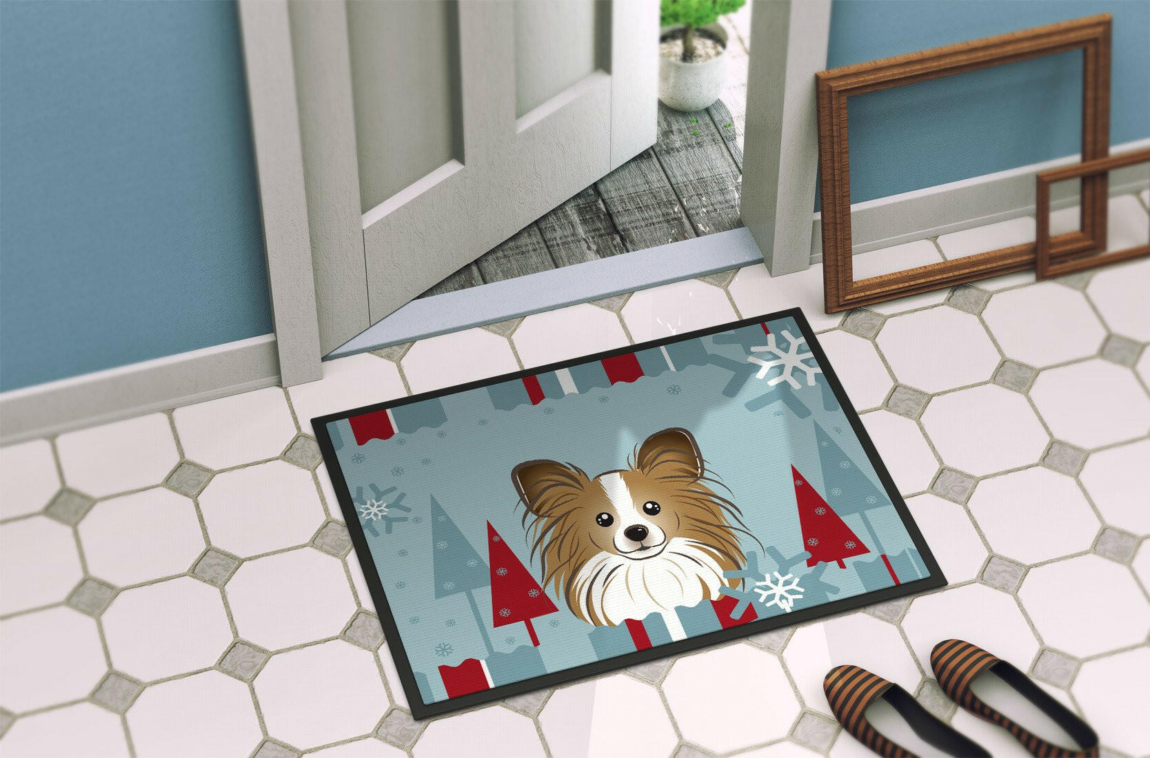 Winter Holiday Papillon Indoor or Outdoor Mat 18x27 BB1744MAT - the-store.com