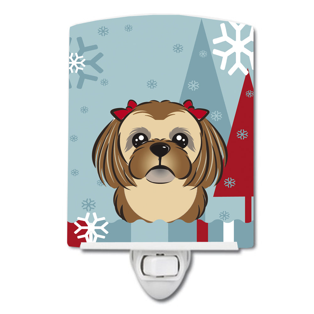 Winter Holiday Chocolate Brown Shih Tzu Ceramic Night Light BB1745CNL - the-store.com