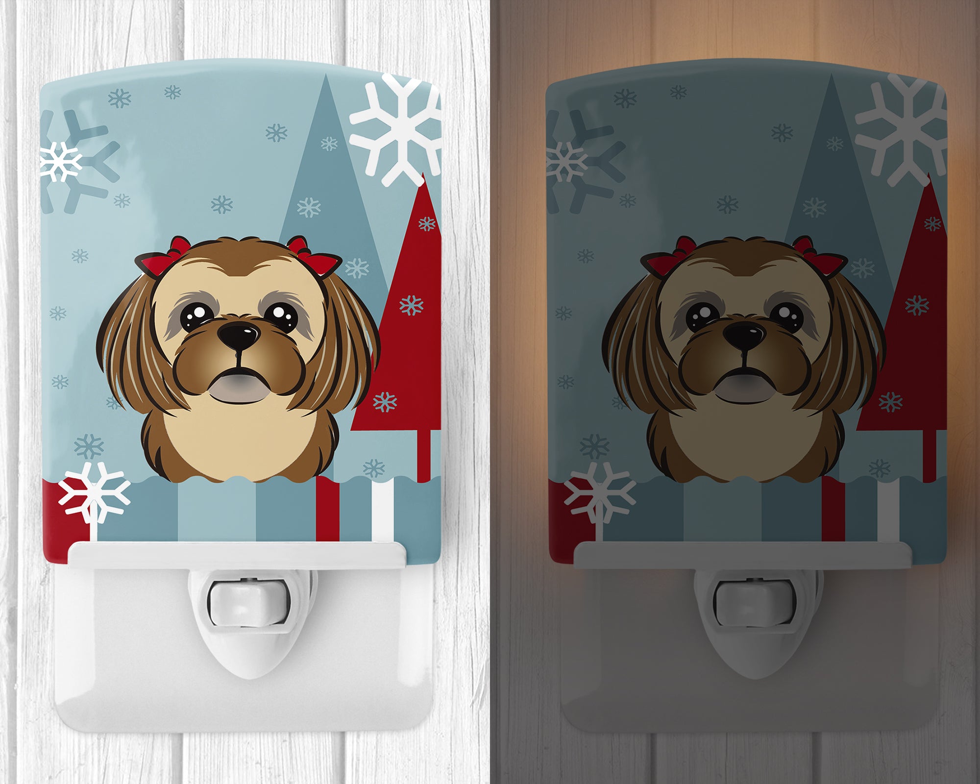 Winter Holiday Chocolate Brown Shih Tzu Ceramic Night Light BB1745CNL - the-store.com